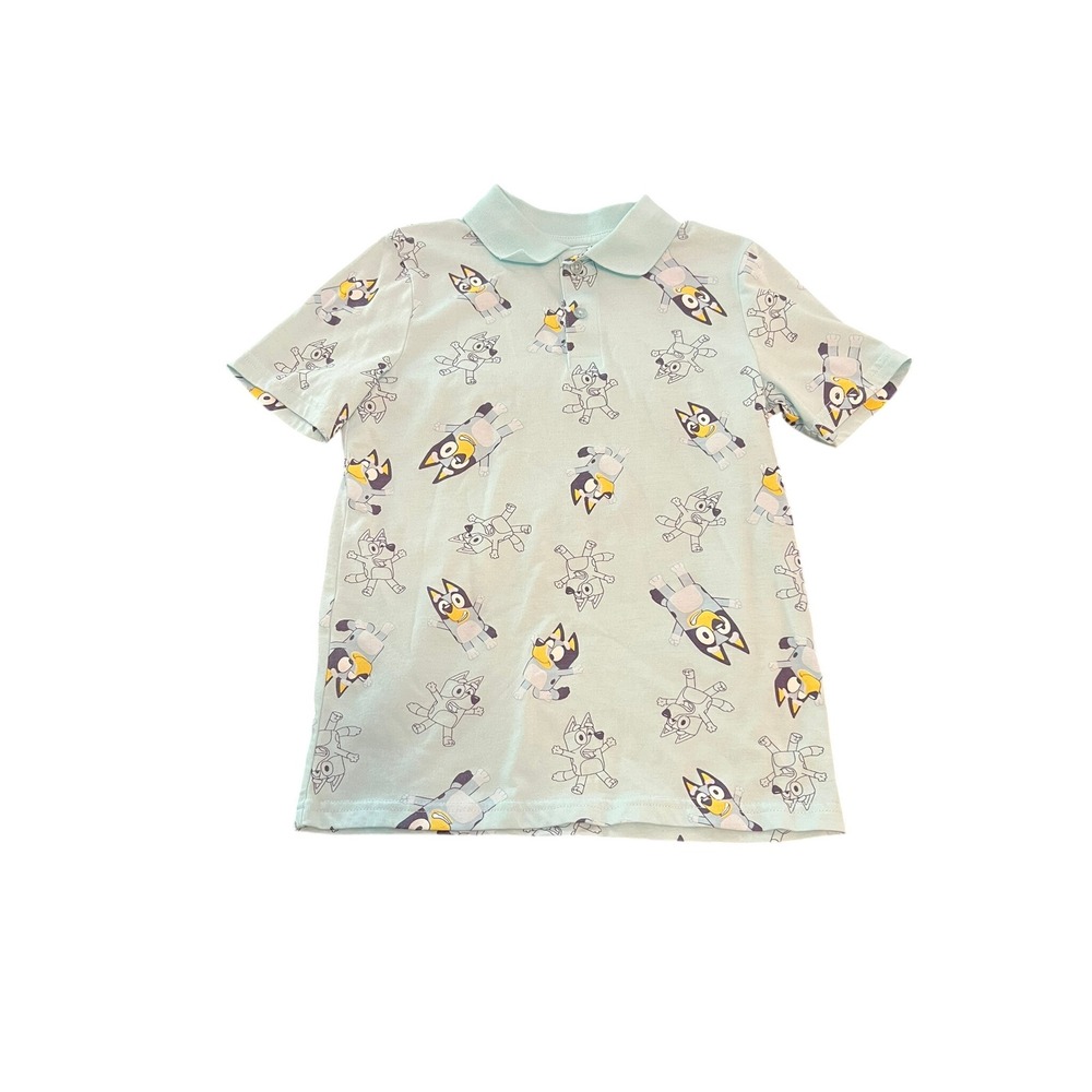 Jumping Beans Bluey Boys Polo Shirt Ligh Blue All Over Print Size 8 Short Sleeve